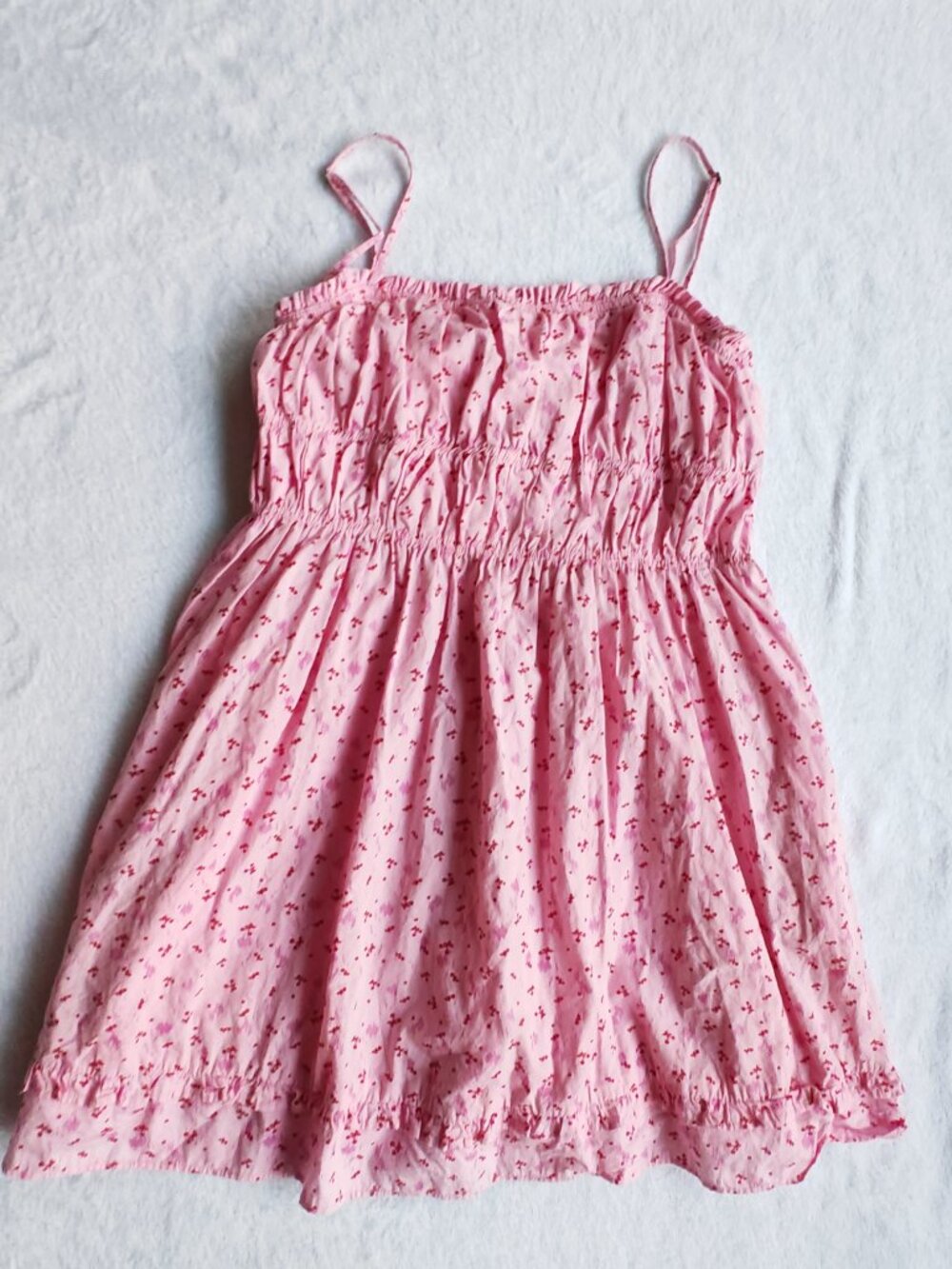 Free People Gabby Mini Dress Pink Cherry Print Size XS Boho Cottagecore Smocked - Picture 5 of 16